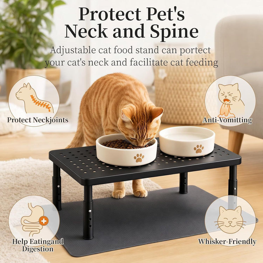 Adjustable Pet Feeder Stand for Cats and Small Dogs – Elevated Raised Bowl Holder with 3-Level Height Settings, Sturdy Plastic Base for Automatic Feeders and Water Fountains, Space-Saving Indoor Use, Black & White Options (White)