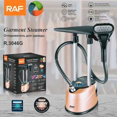 Standing Garment Steamer with Dual Support Poles, 2000W Powerful Steam, 2.2L Water Tank, Adjustable Height and Fabric Settings for Home and Small Boutique Use (Champagne)