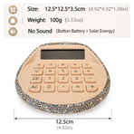 Portable Solar Powered Calculator with Silent Buttons Round Compact Design for Desktop Office School Daily Math Tasks and Cute Desk Accessories (Rhinestone Calculator)
