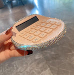 Portable Solar Powered Calculator with Silent Buttons Round Compact Design for Desktop Office School Daily Math Tasks and Cute Desk Accessories (Rhinestone Calculator)
