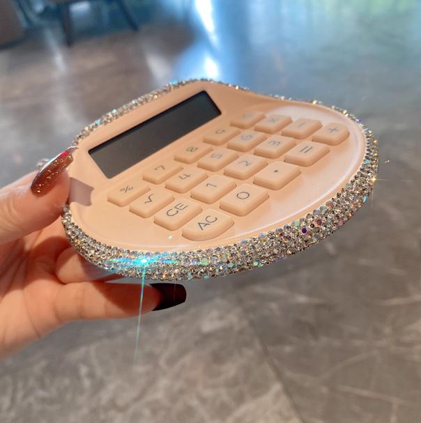 Portable Solar Powered Calculator with Silent Buttons Round Compact Design for Desktop Office School Daily Math Tasks and Cute Desk Accessories (Rhinestone Calculator)