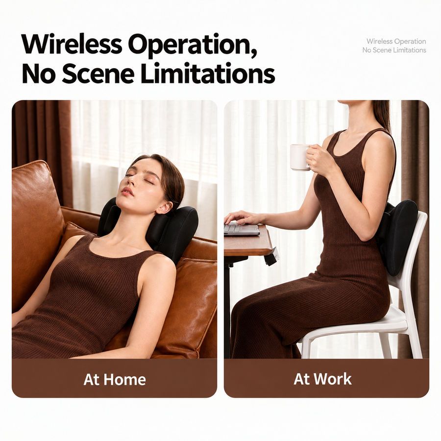 Wireless Neck Shoulder Massage Pillow with Heat, Ergonomic Shiatsu Kneading Cushion for Office Home Travel, Multi-Position Back Lumbar Leg Relaxation (Black)