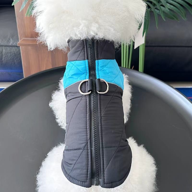 Winter Pet Dog Padded Vest with Waterproof Shell, Warm Fleece Lining, and Leash Attachment Ring for Outdoor Cold Weather Walks (L, Blue)