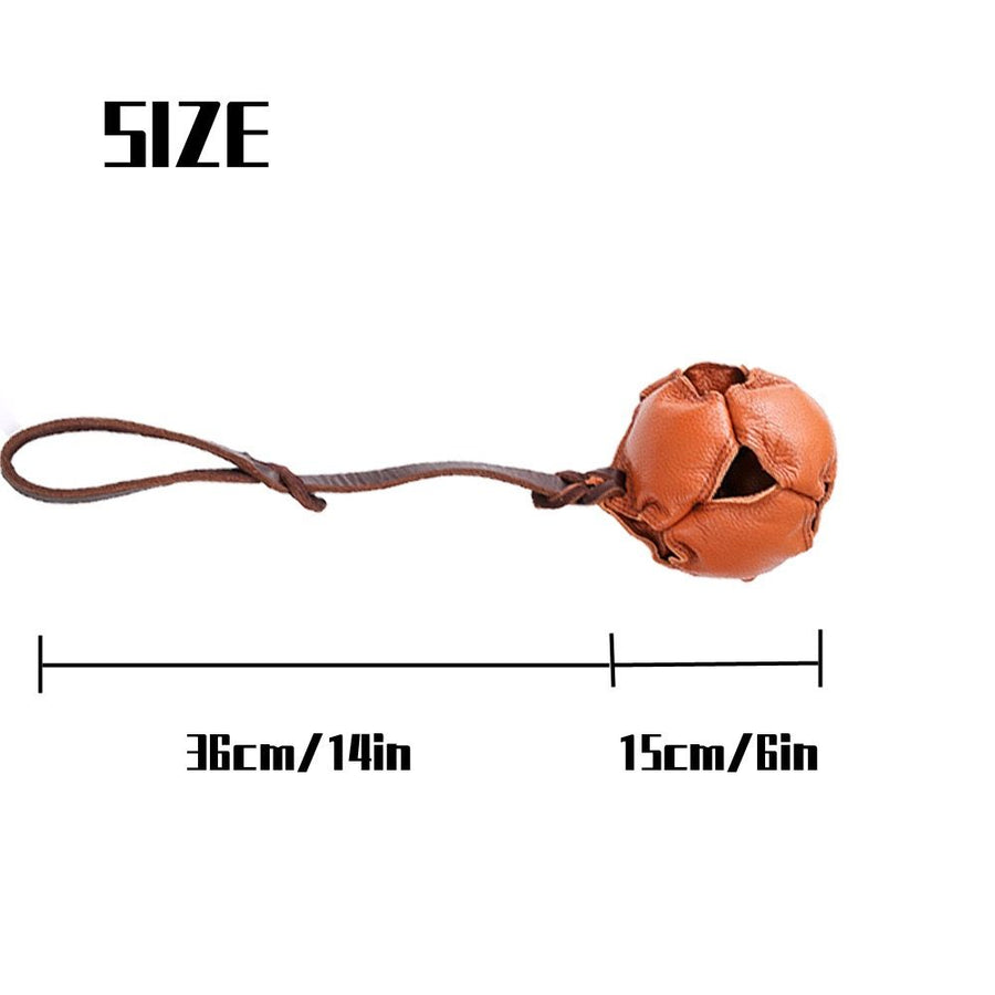 Interactive Leather Chew Ball for Dogs with Durable Rope Handle – Ideal for Puppy Training, Dental Chewing, Outdoor Fetch, and Bonding Play for Small to Medium Breeds (Red)