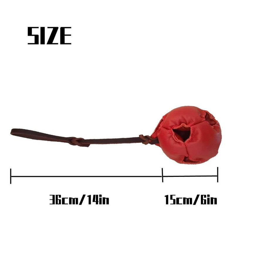 Interactive Leather Chew Ball for Dogs with Durable Rope Handle – Ideal for Puppy Training, Dental Chewing, Outdoor Fetch, and Bonding Play for Small to Medium Breeds (Red)