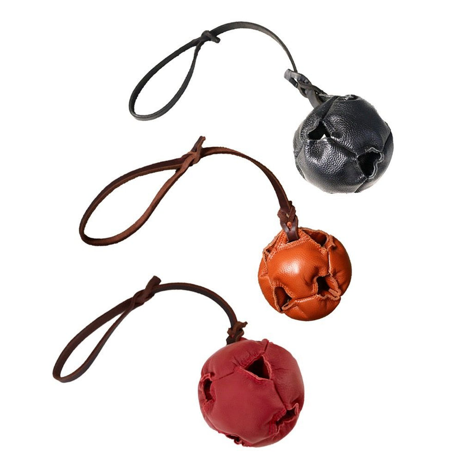 Interactive Leather Chew Ball for Dogs with Durable Rope Handle – Ideal for Puppy Training, Dental Chewing, Outdoor Fetch, and Bonding Play for Small to Medium Breeds (Red)