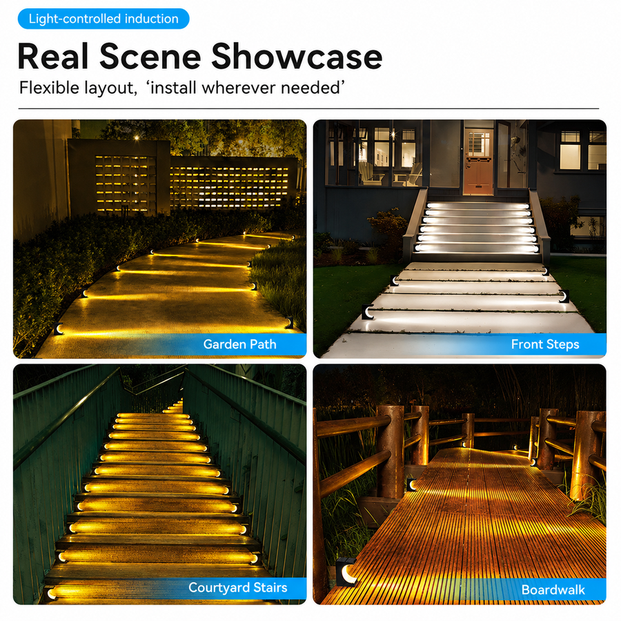 Solar Crescent Moon Step Light with Monocrystalline Silicon Panel, ABS & PS Construction, IP65 Waterproof, 3000K Warm White or 6000K Cool White Options for Outdoor Garden Paths, Driveways, and Wooden Deck Stairs (12PCS, Cool White Light)