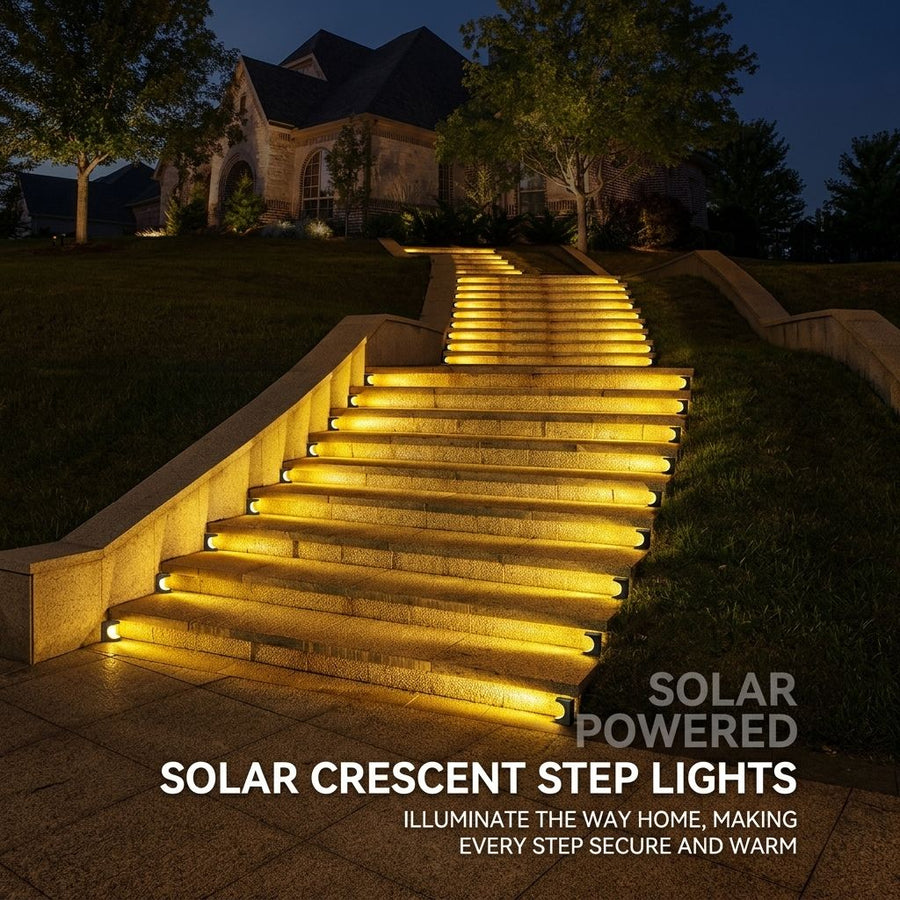Solar Crescent Moon Step Light with Monocrystalline Silicon Panel, ABS & PS Construction, IP65 Waterproof, 3000K Warm White or 6000K Cool White Options for Outdoor Garden Paths, Driveways, and Wooden Deck Stairs (24PCS, Warm White Light)