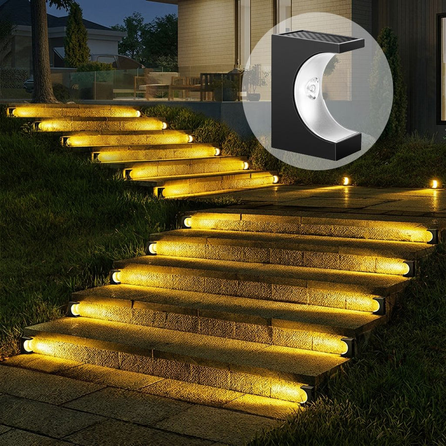 Solar Crescent Moon Step Light with Monocrystalline Silicon Panel, ABS & PS Construction, IP65 Waterproof, 3000K Warm White or 6000K Cool White Options for Outdoor Garden Paths, Driveways, and Wooden Deck Stairs (6PCS, Warm White Light)