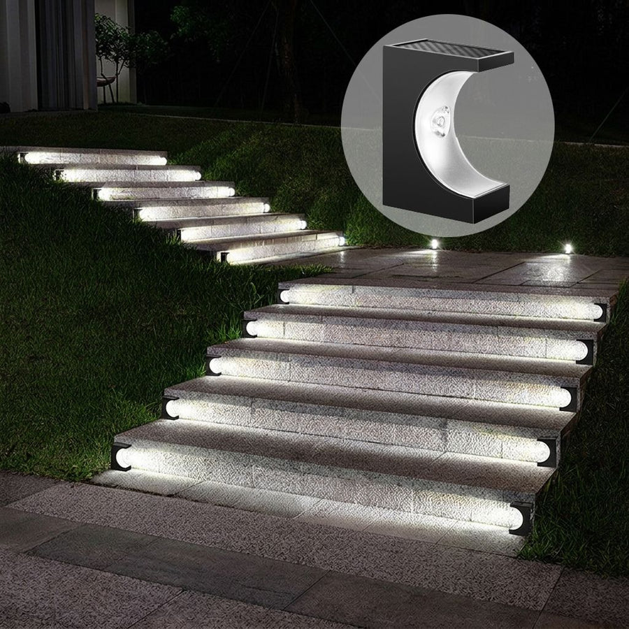 Solar Crescent Moon Step Light with Monocrystalline Silicon Panel, ABS & PS Construction, IP65 Waterproof, 3000K Warm White or 6000K Cool White Options for Outdoor Garden Paths, Driveways, and Wooden Deck Stairs (6PCS, Warm White Light)