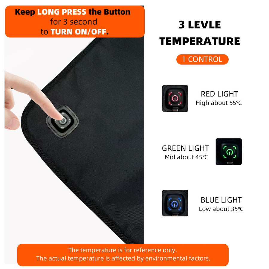 USB-Powered Heated Seat Cushion with Adjustable Temperature, Waterproof Oxford Fabric, Non-Slip Bottom for Office, Home, Outdoor Folding Chairs, Winter Warmth Solution (43×43cm)