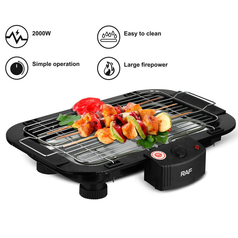 2000W Electric Indoor Smoker Grill with Detachable Rack and Adjustable Heights for Home Kitchen Balcony and Small Outdoor Gatherings (Black)