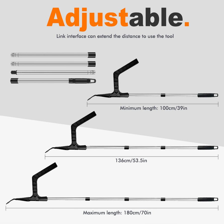 Extendable Gutter Cleaning Tool with L-Shaped Scoop Head and Hanging Hook for Removing Leaves and Debris from Roof Gutters While Standing Safely on Ladder or Roof (Silver)