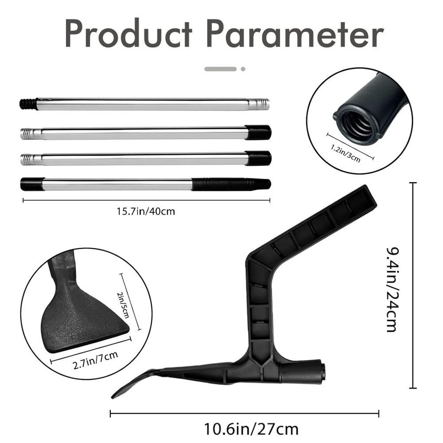 Extendable Gutter Cleaning Tool with L-Shaped Scoop Head and Hanging Hook for Removing Leaves and Debris from Roof Gutters While Standing Safely on Ladder or Roof (Silver)