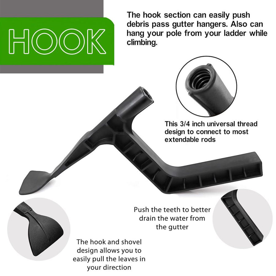 Extendable Gutter Cleaning Tool with L-Shaped Scoop Head and Hanging Hook for Removing Leaves and Debris from Roof Gutters While Standing Safely on Ladder or Roof (Silver)