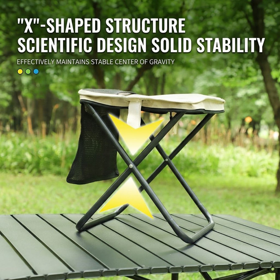 Ultra-Portable Folding Stool with Crossbody Storage Bag – Heavy-Duty Carbon Steel Frame, Oxford Fabric Seat, Side Mesh Pocket, Ideal for Camping, Commuting, Queueing, and On-the-Go Seating (L, Black)
