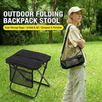 Ultra-Portable Folding Stool with Crossbody Storage Bag – Heavy-Duty Carbon Steel Frame, Oxford Fabric Seat, Side Mesh Pocket, Ideal for Camping, Commuting, Queueing, and On-the-Go Seating (M, Black)