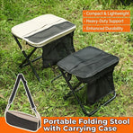Ultra-Portable Folding Stool with Crossbody Storage Bag – Heavy-Duty Carbon Steel Frame, Oxford Fabric Seat, Side Mesh Pocket, Ideal for Camping, Commuting, Queueing, and On-the-Go Seating (S, Khaki)