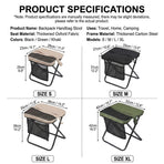 Ultra-Portable Folding Stool with Crossbody Storage Bag – Heavy-Duty Carbon Steel Frame, Oxford Fabric Seat, Side Mesh Pocket, Ideal for Camping, Commuting, Queueing, and On-the-Go Seating (S, Khaki)