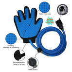 Five-Finger Pet Bathing Glove with Water Flow Control, Silicone Massage Comb for Dogs and Cats, Adjustable Wrist Strap, Home Grooming Shower Tool (Blue)