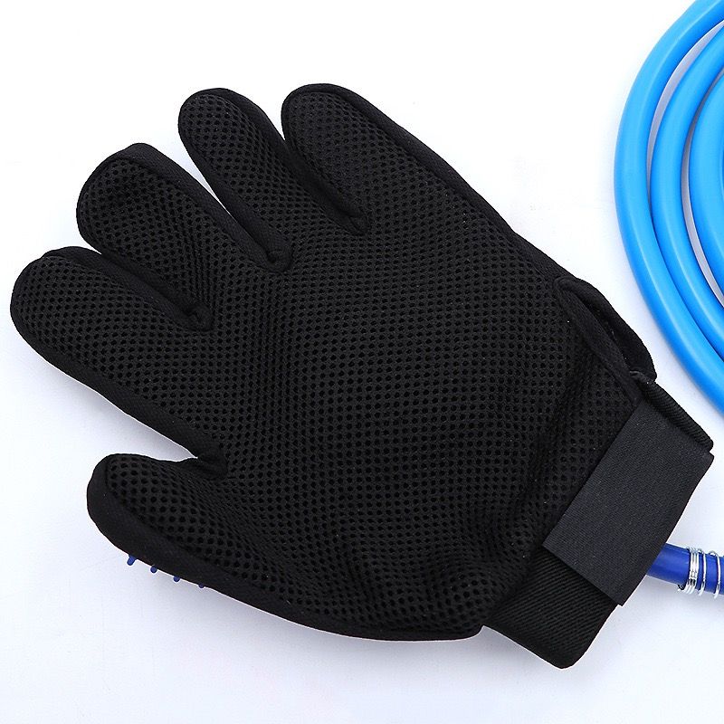 Five-Finger Pet Bathing Glove with Water Flow Control, Silicone Massage Comb for Dogs and Cats, Adjustable Wrist Strap, Home Grooming Shower Tool (Blue)