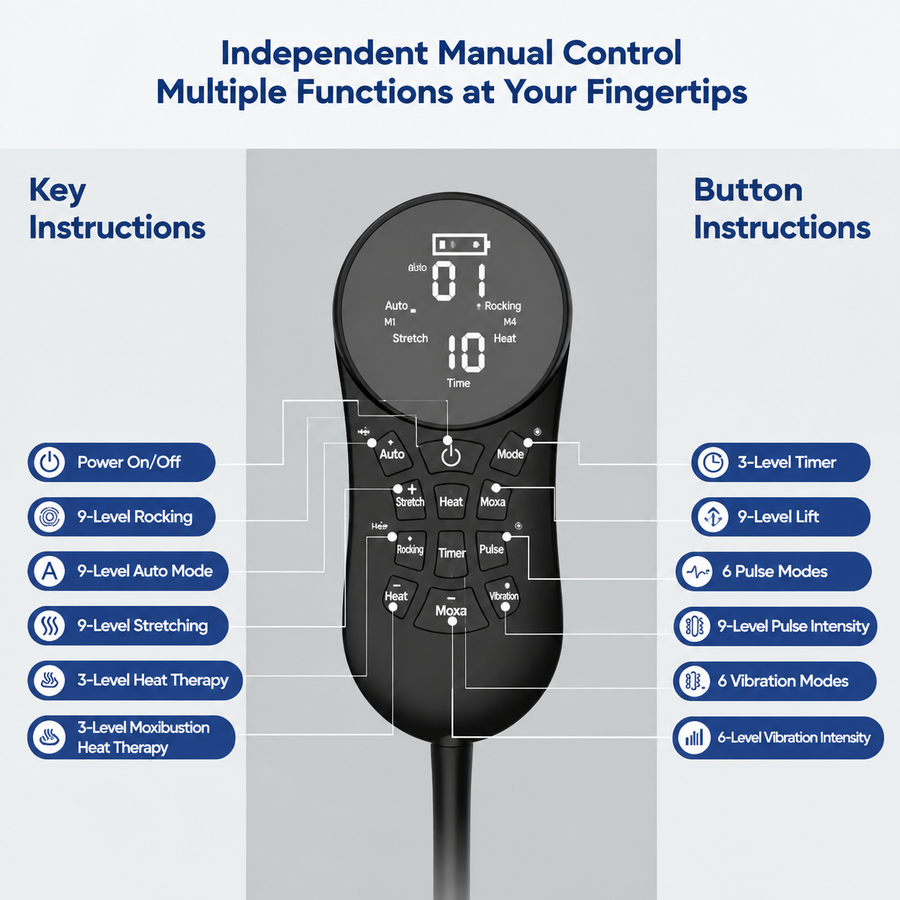 Smart EMS Lumbar Massager with Heat, Airbag Traction and Pulse Modes for Home Relaxation, Muscle Relief and Daily Back Comfort (LCD Hand Control Model)