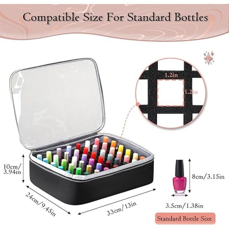 Large Capacity Nail Polish Organizer Bag Double Layer Portable Storage Case with Sponge Dividers for Manicure Tools Cosmetics and Travel Use (Pink)