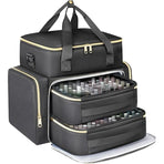 Large Capacity Nail Polish Organizer Bag Double Layer Portable Storage Case with Sponge Dividers for Manicure Tools Cosmetics and Travel Use (Pink)