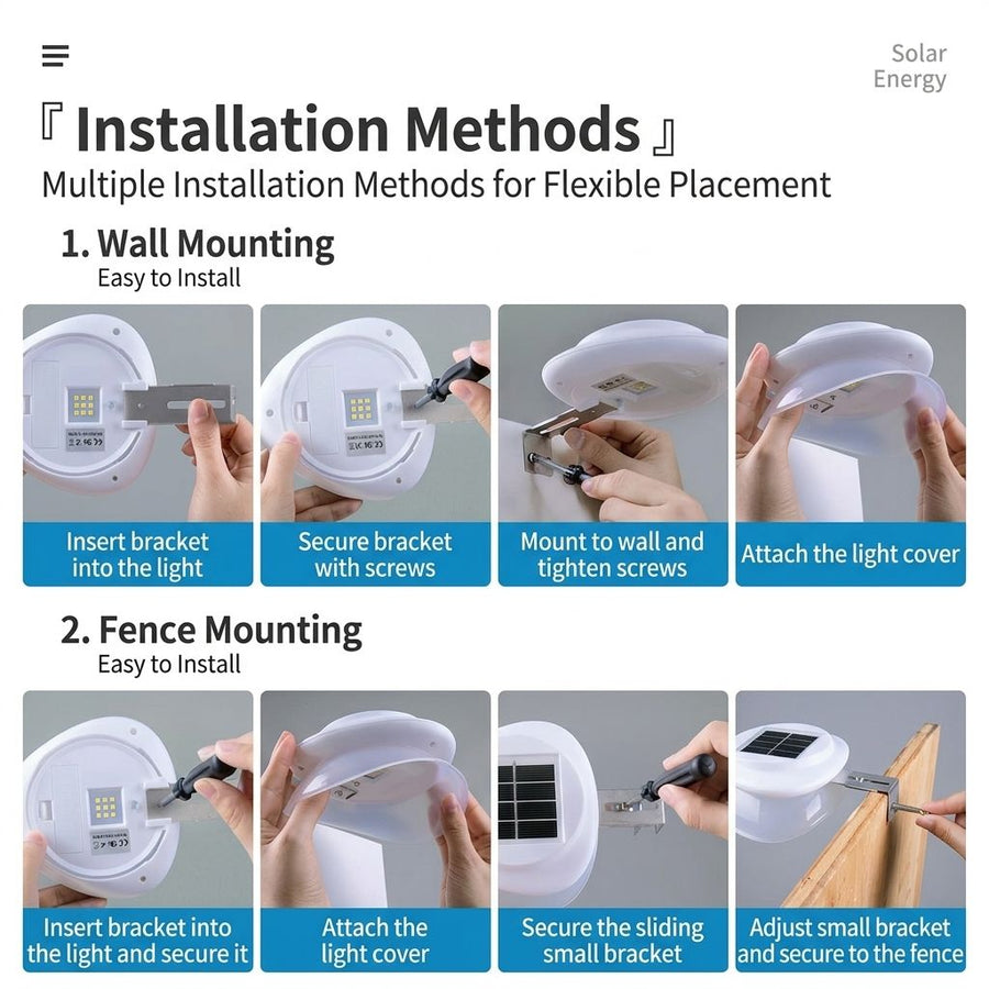 Solar Powered Fence Light with Durable ABS+PC Housing, Monocrystalline Silicon Panel, and Adjustable Mounting Clip for Outdoor Garden, Patio, Deck, and Walkway Illumination in Warm White or Cool White (4PCS, White Housing‑Cool White Light)