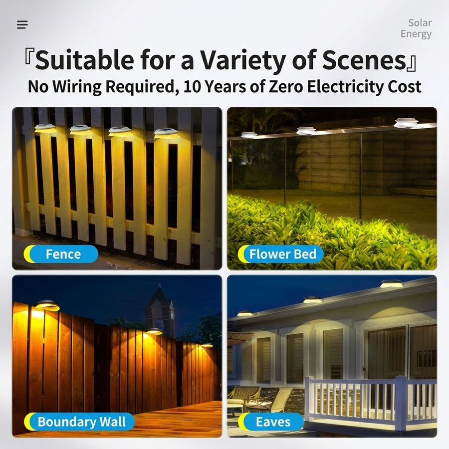 Solar Powered Fence Light with Durable ABS+PC Housing, Monocrystalline Silicon Panel, and Adjustable Mounting Clip for Outdoor Garden, Patio, Deck, and Walkway Illumination in Warm White or Cool White (8PCS, Black Housing‑Cool White Light)