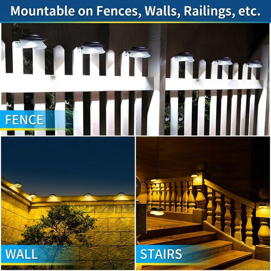 Solar Powered Fence Light with Durable ABS+PC Housing, Monocrystalline Silicon Panel, and Adjustable Mounting Clip for Outdoor Garden, Patio, Deck, and Walkway Illumination in Warm White or Cool White (8PCS, Black Housing‑Cool White Light)