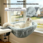 Adjustable Cat Hammock for Desk, Folding Cat Bed with Soft Faux Fur Liner and Breathable Mesh, Clip-On Perch for Office, Gaming, Dining Table – Secure, Cozy Space for Your Feline Friend (Grey)