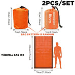 2-Piece Emergency Thermal Sleeping Bag Set – Waterproof, Windproof, and Reflective Survival Blanket with Drawstring Carry Pouch, Compact and Reusable for Camping, Hiking, and Car Emergency Use (Green)