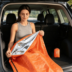 2-Piece Emergency Thermal Sleeping Bag Set – Waterproof, Windproof, and Reflective Survival Blanket with Drawstring Carry Pouch, Compact and Reusable for Camping, Hiking, and Car Emergency Use (Green)