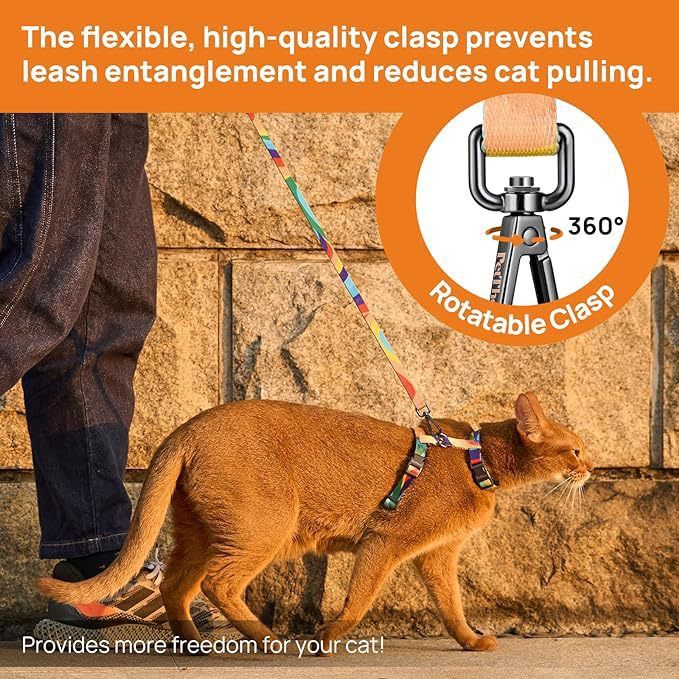 Adjustable Anti-Escape Cat Harness and Leash Set – Soft, Breathable, and Lightweight for Safe Outdoor Adventures with Your Feline Friend (Orange)