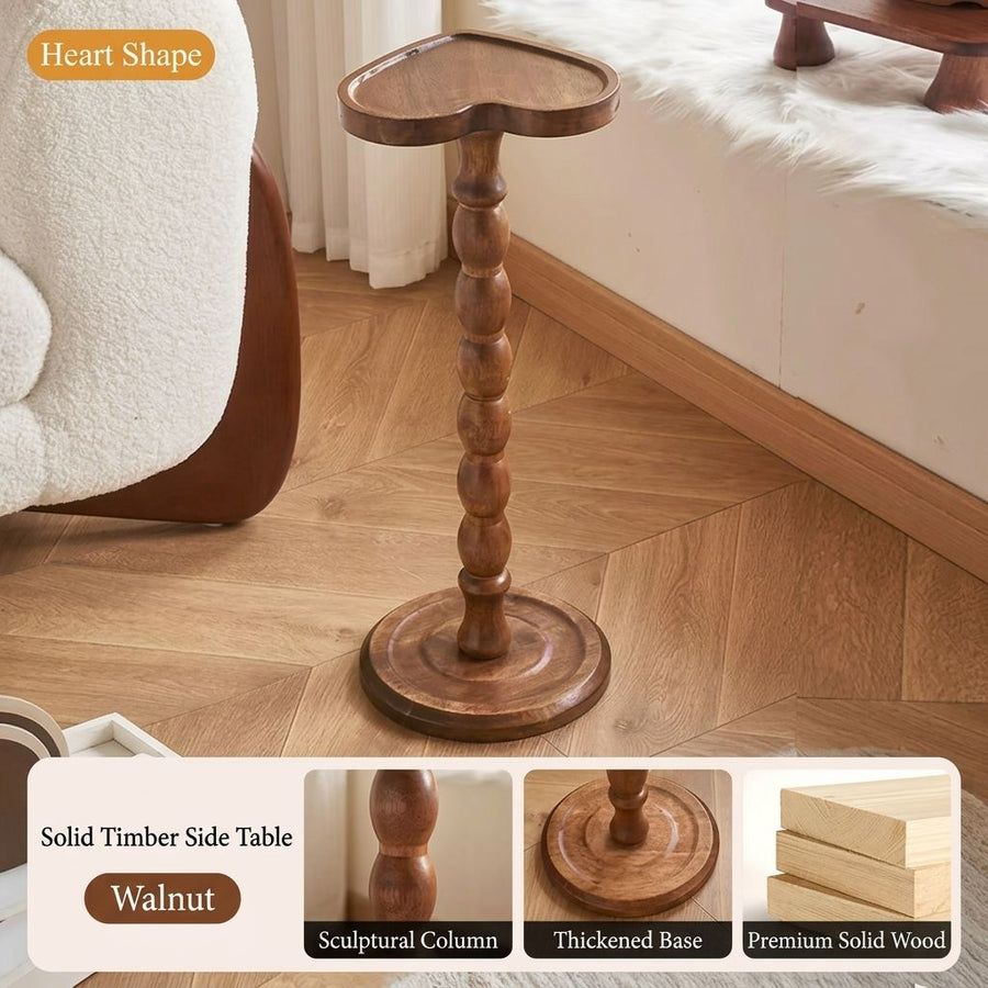 Solid Rubberwood Small Side Table with Heart Shape Top and Raised Edge, Compact End Table for Sofa, Bedside, and Small Spaces (Black)
