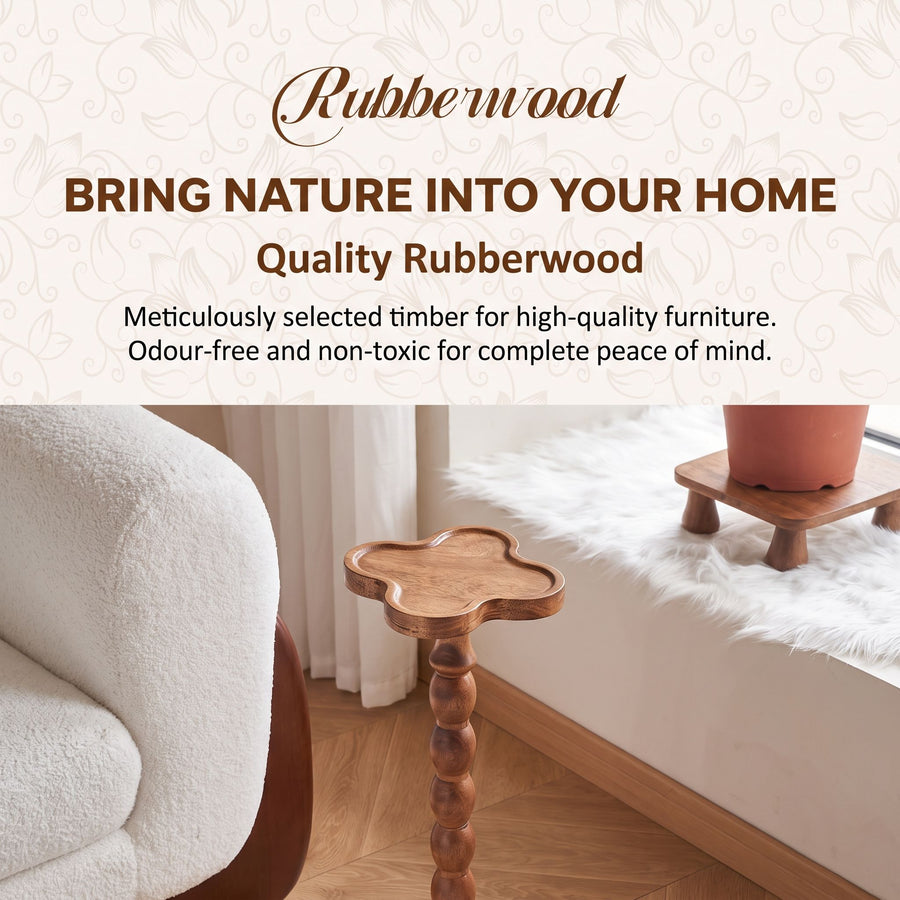 Solid Rubberwood Small Side Table with Heart Shape Top and Raised Edge, Compact End Table for Sofa, Bedside, and Small Spaces (Natural)