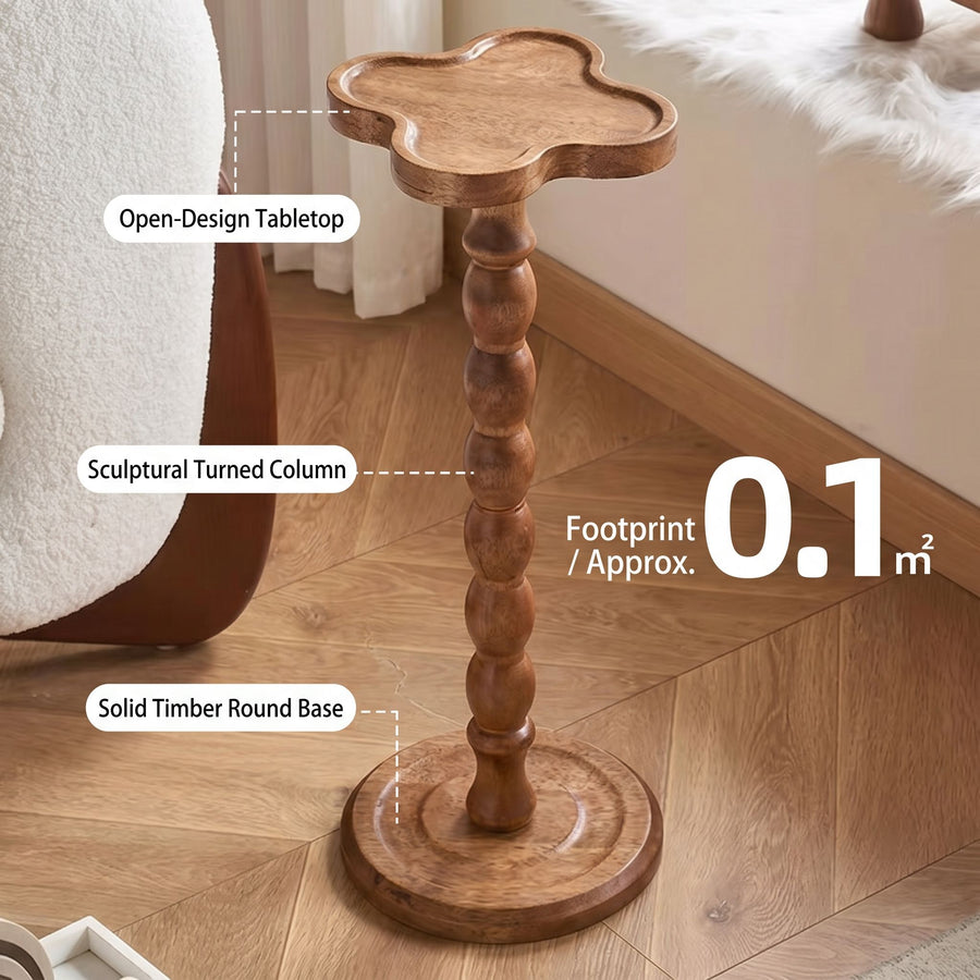 Solid Rubberwood Small Side Table with Heart Shape Top and Raised Edge, Compact End Table for Sofa, Bedside, and Small Spaces (Natural)