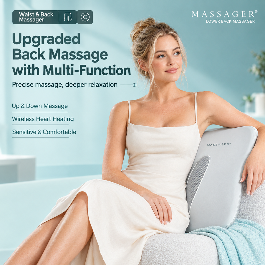 Wireless Multi-Zone Back and Lumbar Massager with Ergonomic Curved Design for Home Office Travel and Full-Body Muscle Relaxation (Cream White)