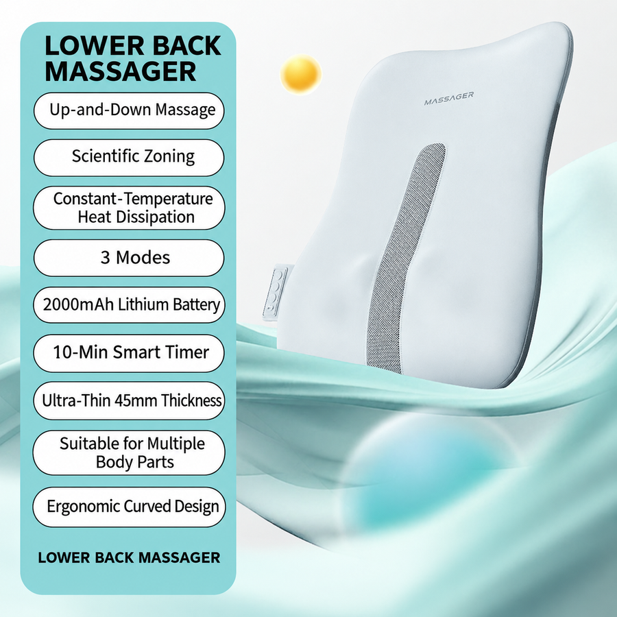 Wireless Multi-Zone Back and Lumbar Massager with Ergonomic Curved Design for Home Office Travel and Full-Body Muscle Relaxation (Cream White)