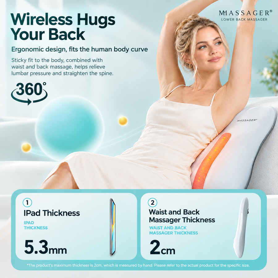 Wireless Multi-Zone Back and Lumbar Massager with Ergonomic Curved Design for Home Office Travel and Full-Body Muscle Relaxation (Cream White)