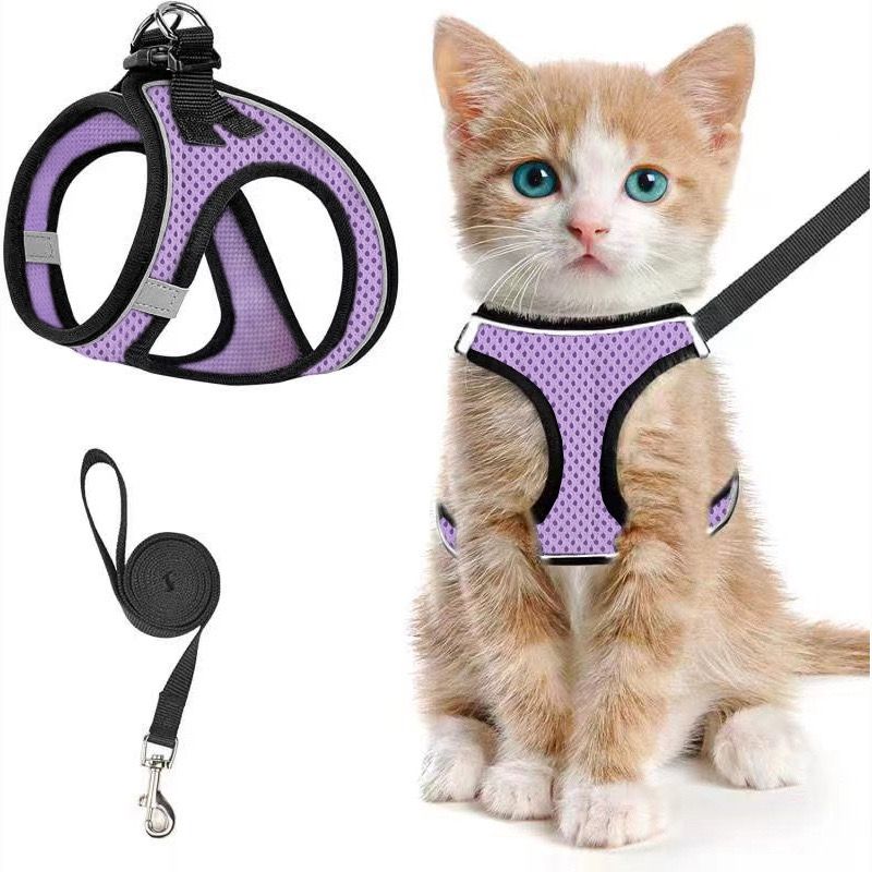 Escape-Proof Cat Harness and Leash Set with Reflective Soft Mesh Vest for Safe Outdoor Adventures with Your Feline Friend (M, Mint)