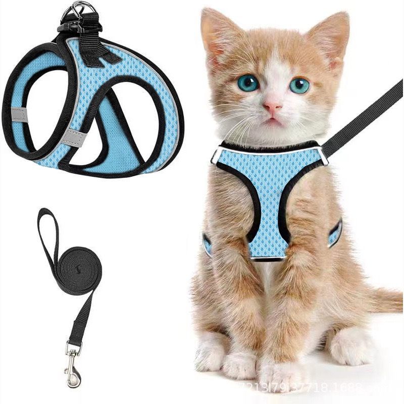 Escape-Proof Cat Harness and Leash Set with Reflective Soft Mesh Vest for Safe Outdoor Adventures with Your Feline Friend (M, Mint)