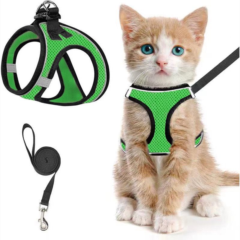 Escape-Proof Cat Harness and Leash Set with Reflective Soft Mesh Vest for Safe Outdoor Adventures with Your Feline Friend (M, Mint)