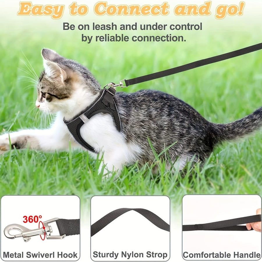 Escape-Proof Cat Harness and Leash Set with Reflective Soft Mesh Vest for Safe Outdoor Adventures with Your Feline Friend (M, Mint)