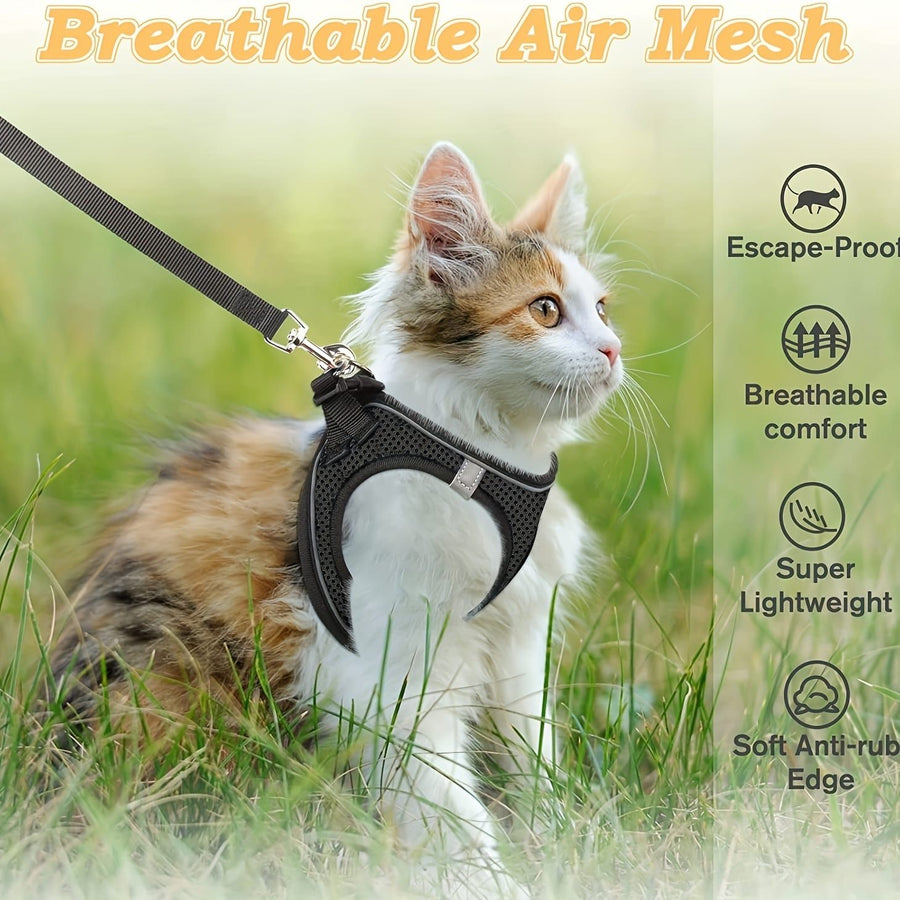Escape-Proof Cat Harness and Leash Set with Reflective Soft Mesh Vest for Safe Outdoor Adventures with Your Feline Friend (M, Mint)