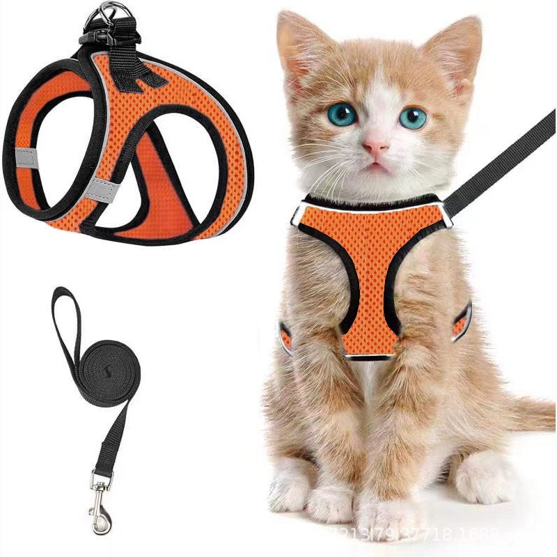 Escape-Proof Cat Harness and Leash Set with Reflective Soft Mesh Vest for Safe Outdoor Adventures with Your Feline Friend (S, Black)