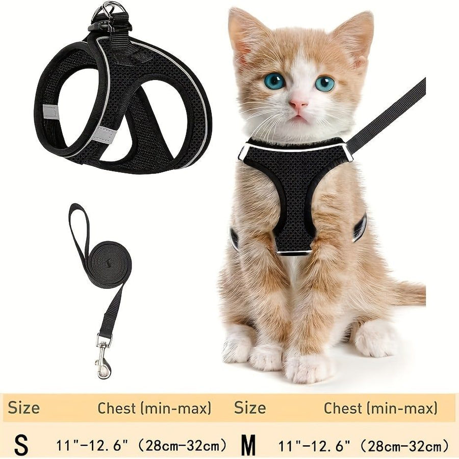 Escape-Proof Cat Harness and Leash Set with Reflective Soft Mesh Vest for Safe Outdoor Adventures with Your Feline Friend (S, Blue)
