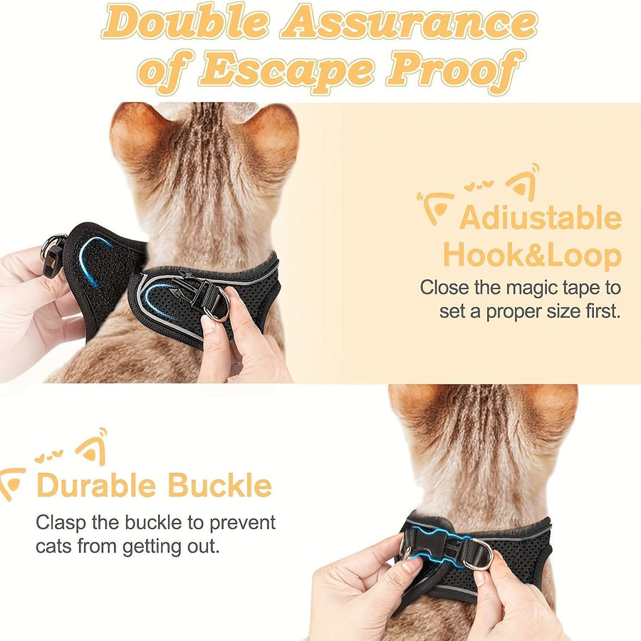 Escape-Proof Cat Harness and Leash Set with Reflective Soft Mesh Vest for Safe Outdoor Adventures with Your Feline Friend (S, Blue)