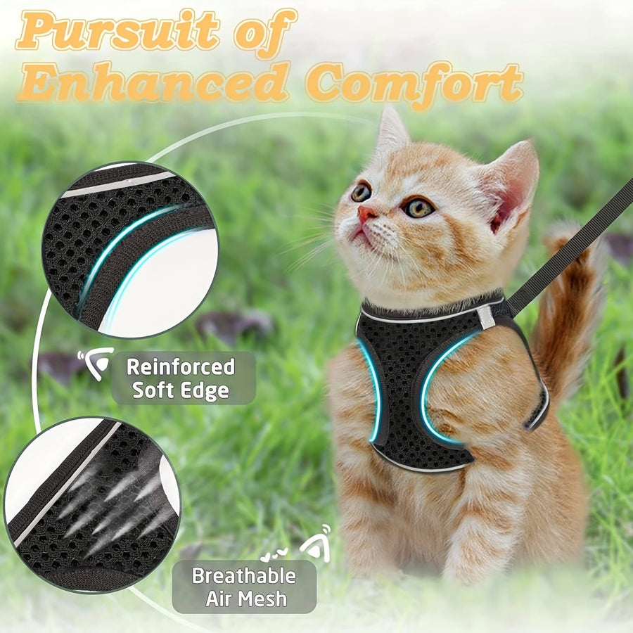 Escape-Proof Cat Harness and Leash Set with Reflective Soft Mesh Vest for Safe Outdoor Adventures with Your Feline Friend (S, Orange)